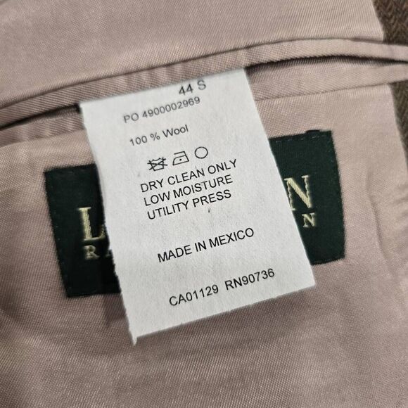 Lauren Ralph Lauren Blazer Men's 44S Brown Notch 100% Wool Formal Office Career - Picture 8 of 9